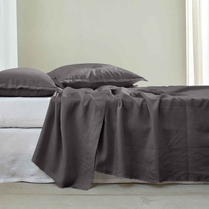 Flat Sheet with Frayed edge Border Dark Grey