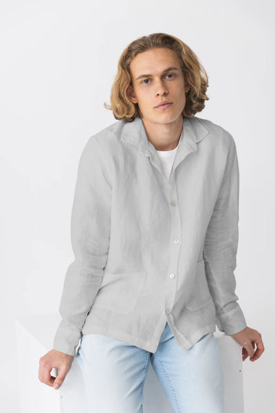 Shirt jacket in washed linen "Cristiano" light grey