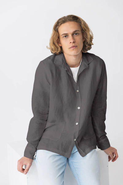 Shirt jacket in washed linen "Cristiano" dark grey