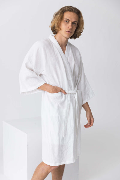 linen Kimono bathrobe, “Nelson” #colour_optic-white