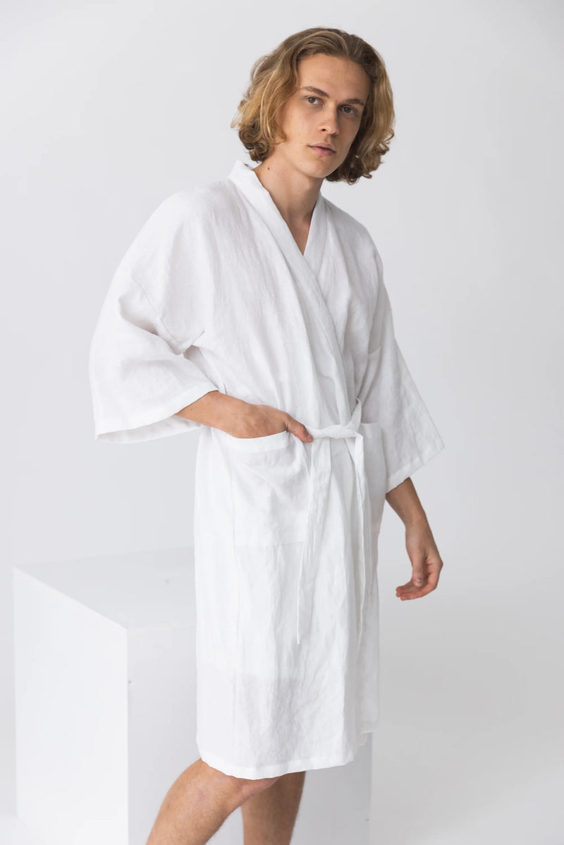 linen Kimono bathrobe, “Nelson” optical white10