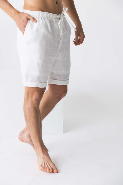 Washed linen shorts "Rafael" #colour_optic-white