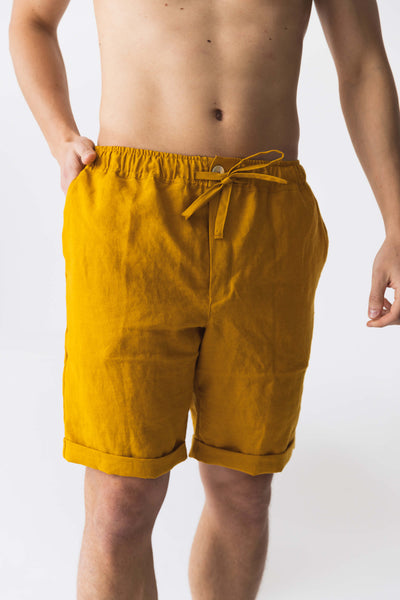 Washed linen shorts "Rafael" #colour_mustard