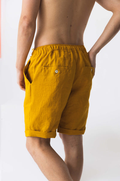 French linen shorts "Rafael" #colour_mustard