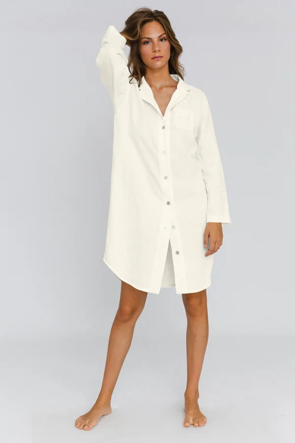 Long Soft linen Night Shirt “Eliza” ivory