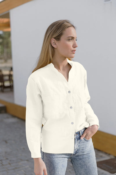 Casual linen blouse with long sleeves "Alana" ivory