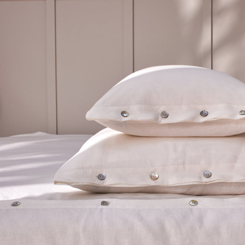 Ivory soft Linen Pillowcases with Buttons