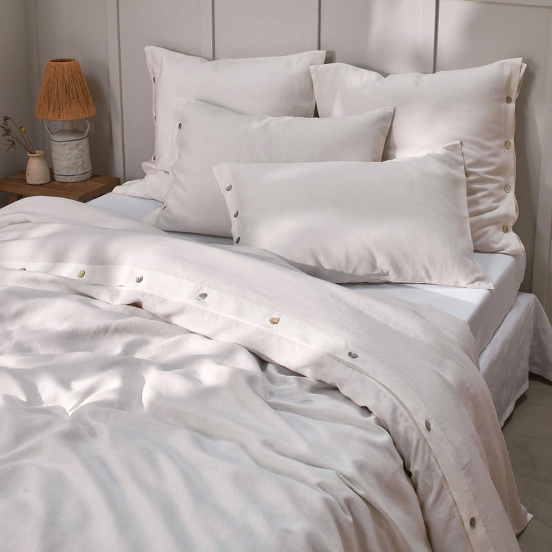 Shell Buttoned Soft Linen Duvet Cover Ivory