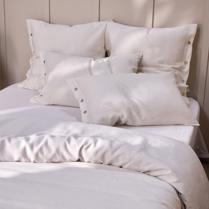 Ivory linen Pillowcases with Buttons