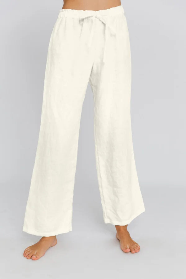 Washed Linen Pajamas Trousers ivory