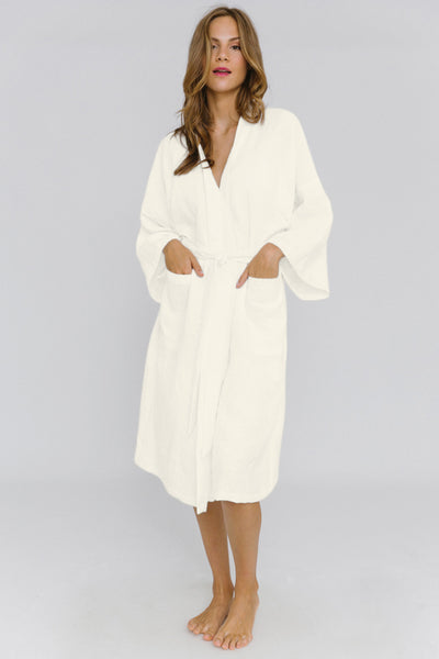 Washed Linen bathrobe Kimono Style “Laís” ivory