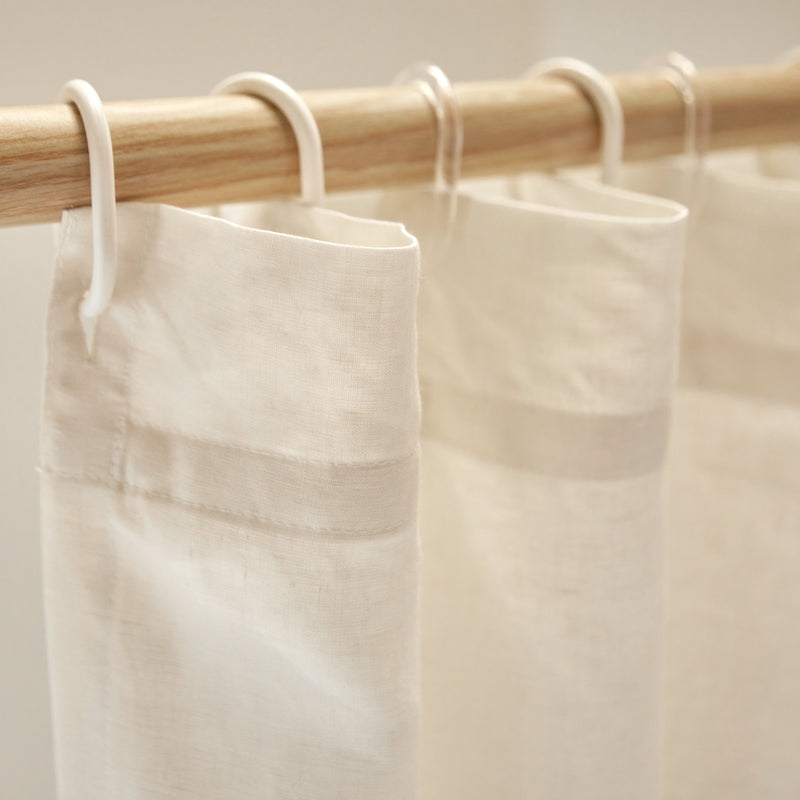 Closeup ivory Linen Shower Curtain top