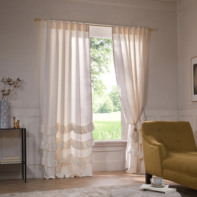 Custom Waterfall linen window curtains ivory