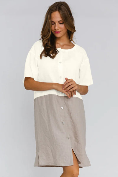 Buttoned Washed Linen Night Dress "Gabi" ivory