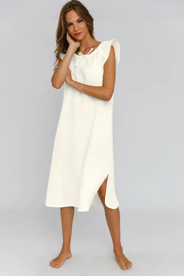 Long Linen Night Dress “Rosa” ivory