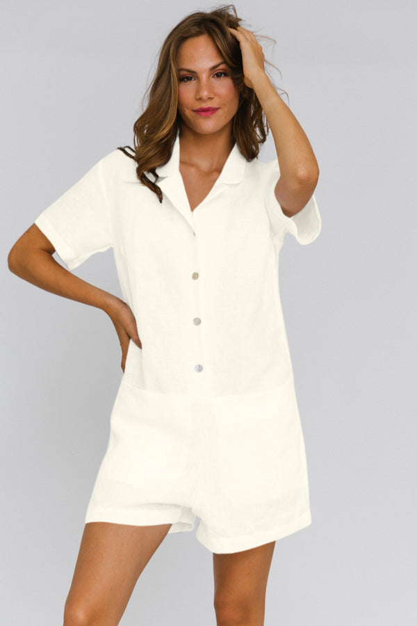 Washed Linen Romper "Nara" ivory