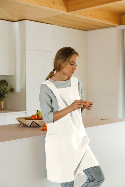 Japanese Style Washed Linen Pinafore Apron ivory