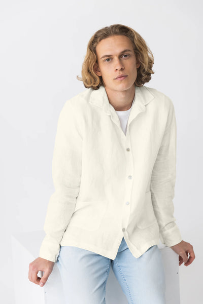 Shirt jacket in washed linen "Cristiano" ivory