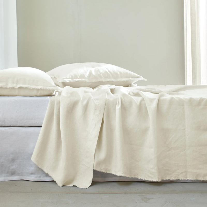 Flat Sheet with Frayed edge Border Ivory