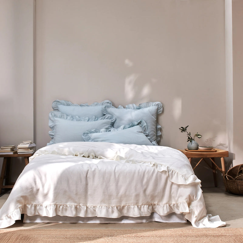 Ruffled Linen Duvet Cover ivory