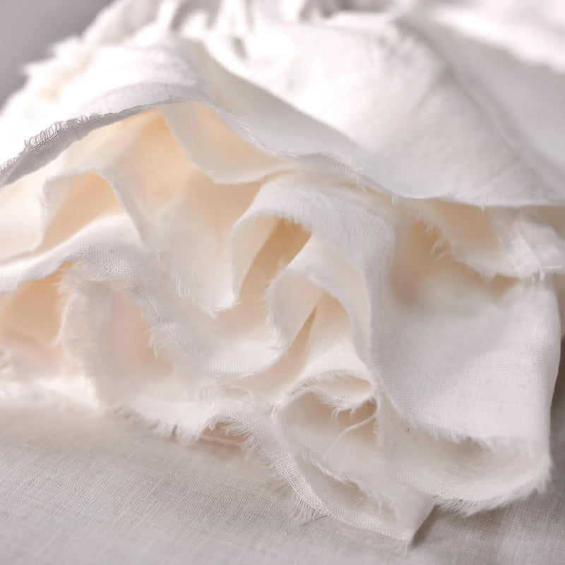 Ivory Linen Frayed Ruffles Duvet Cover