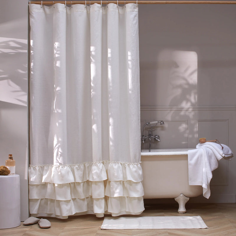 Linen Ruffles Shower Curtain ivory