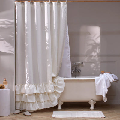 Washed Linen Ruffled Shower Curtain ivory