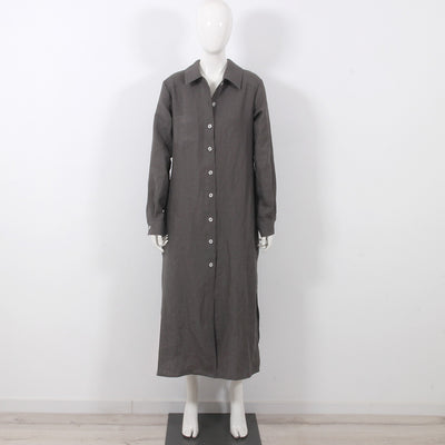 Long Linen Shirt #colour_lead-grey