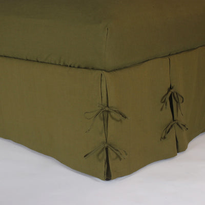 Linen Knotted Bed Skirt green olive