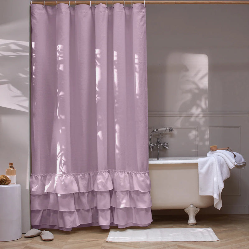 Linen Ruffles Shower Curtain Lilac