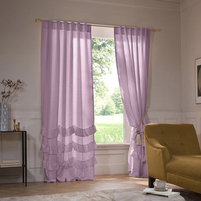 Waterfall linen window curtains lilac