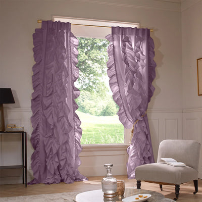 Custom drops Ruffles Linen curtains lilac