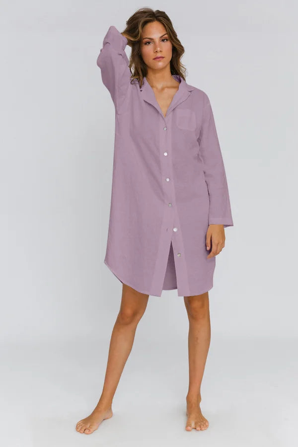 Long Soft linen Night Shirt “Eliza” lilac