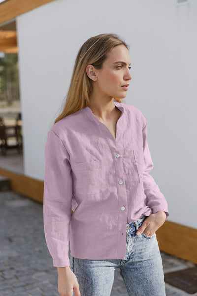 Casual linen blouse with long sleeves "Alana" lilac