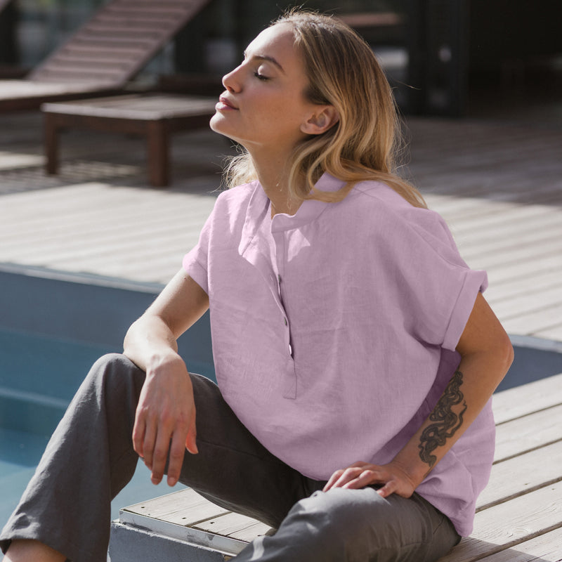 Linen blouse with short sleeves "Flor" lilac