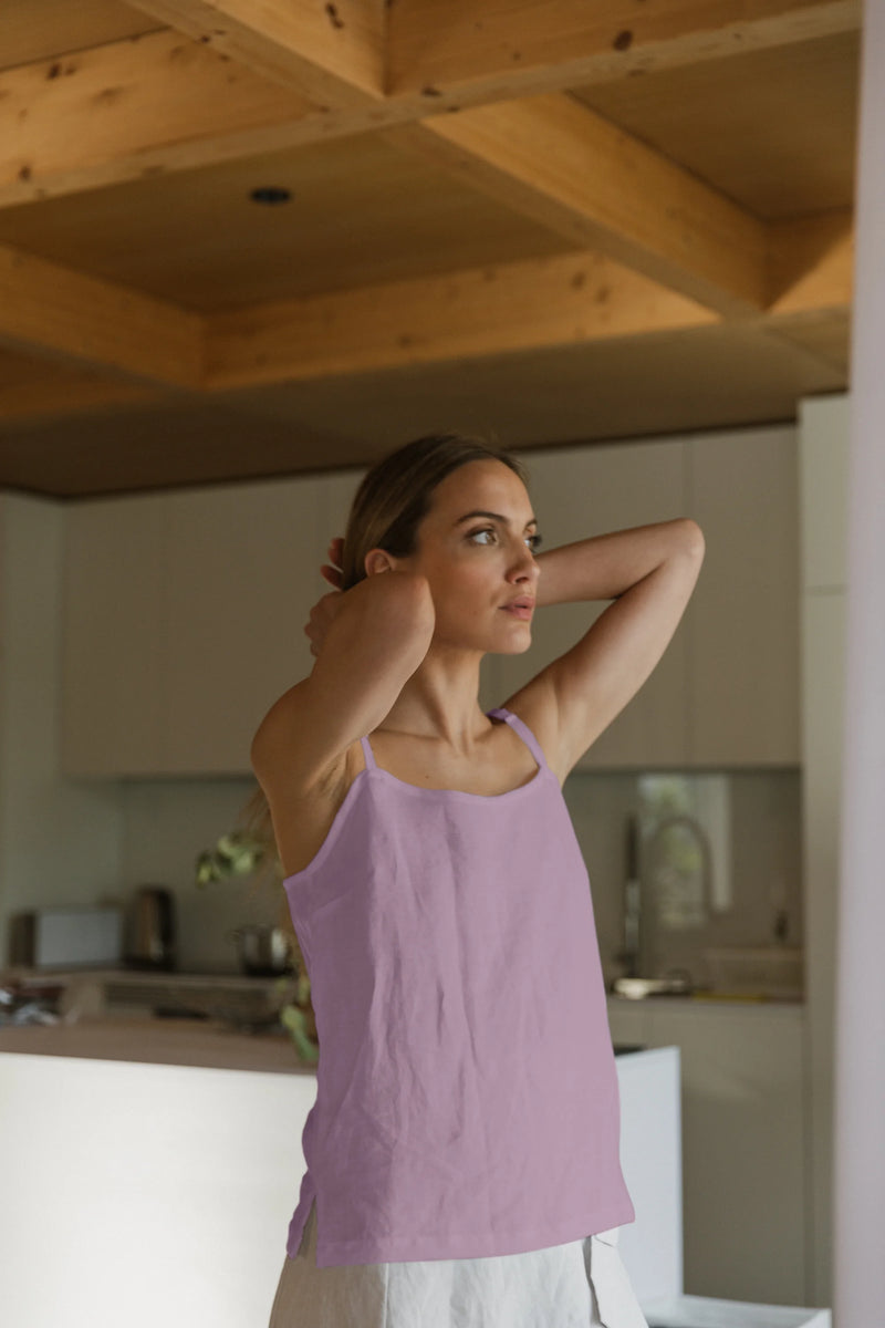 Short linen nightie with spaghetti straps “Maida” lilac