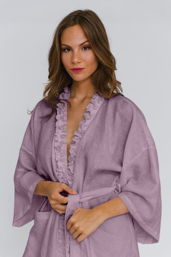 Ruffled Linen Nightgown "Lara" lilac