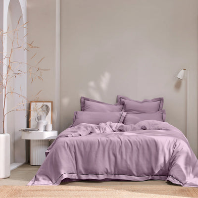 Bourdon border linen duvet cover lilac