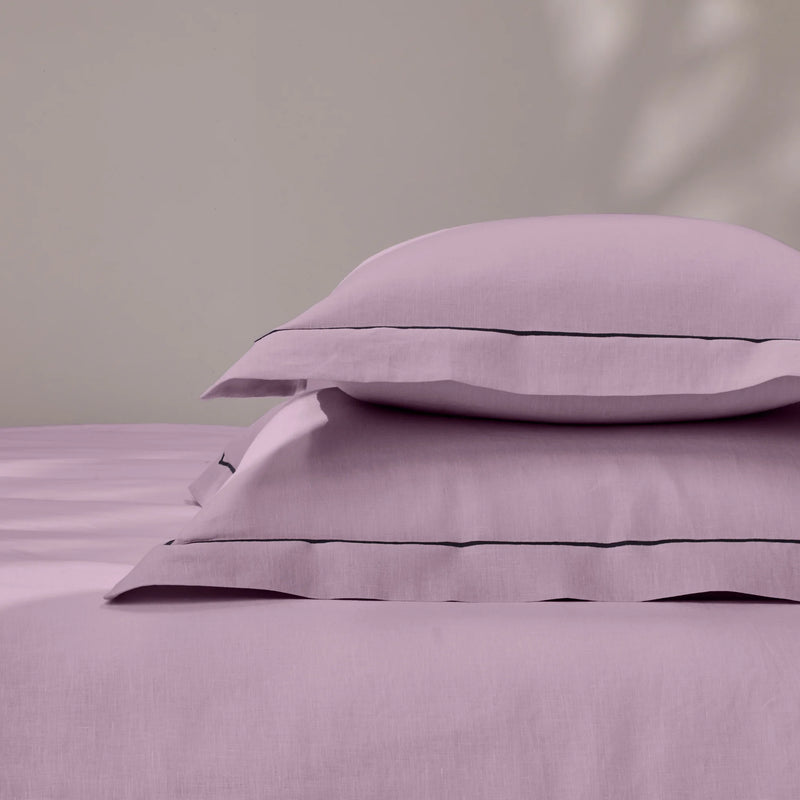 bourdon border lilac linen pillowcase