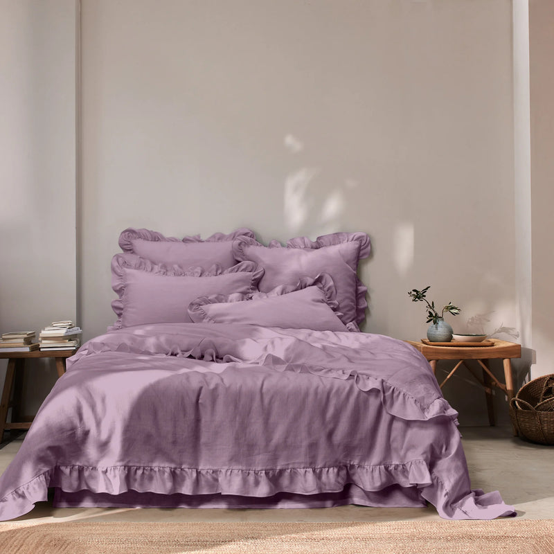 Ruffled Linen Duvet Cover lilac