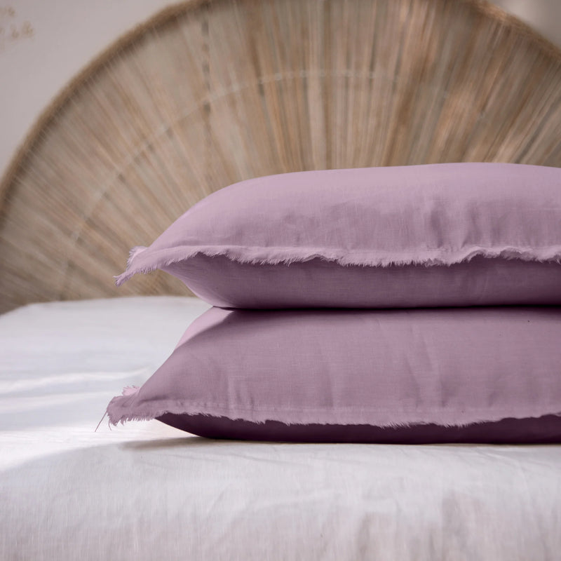 Frayed edge Linen Pillowcases ( set of 2) lilac