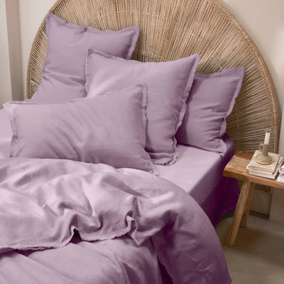 Frayed edge lilac linen pillowcases 