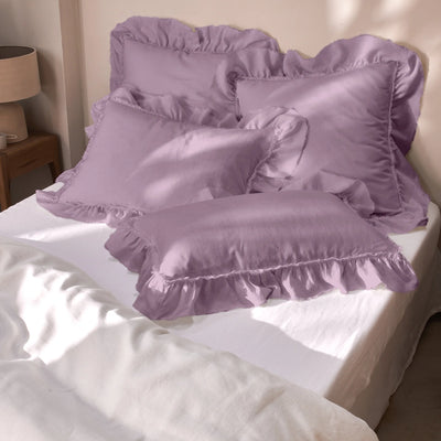 Frayed Ruffled lilac Linen Pillow Cases