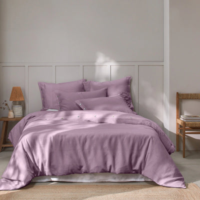 Shell Buttoned Washed Linen Duvet Cover Lilac