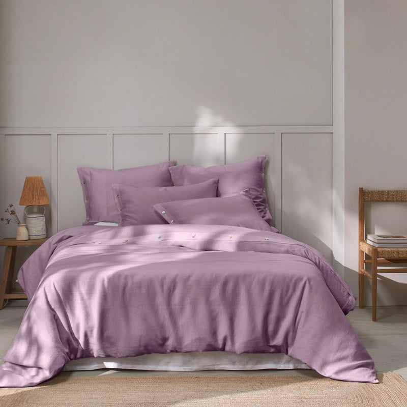 Shell Buttoned Washed Linen Duvet Cover Lilac