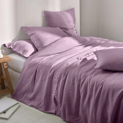 Shell Top Buttoned Linen Duvet Cover Lilac