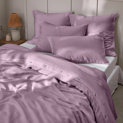 Shell Buttoned Soft Linen Duvet Cover Lilac