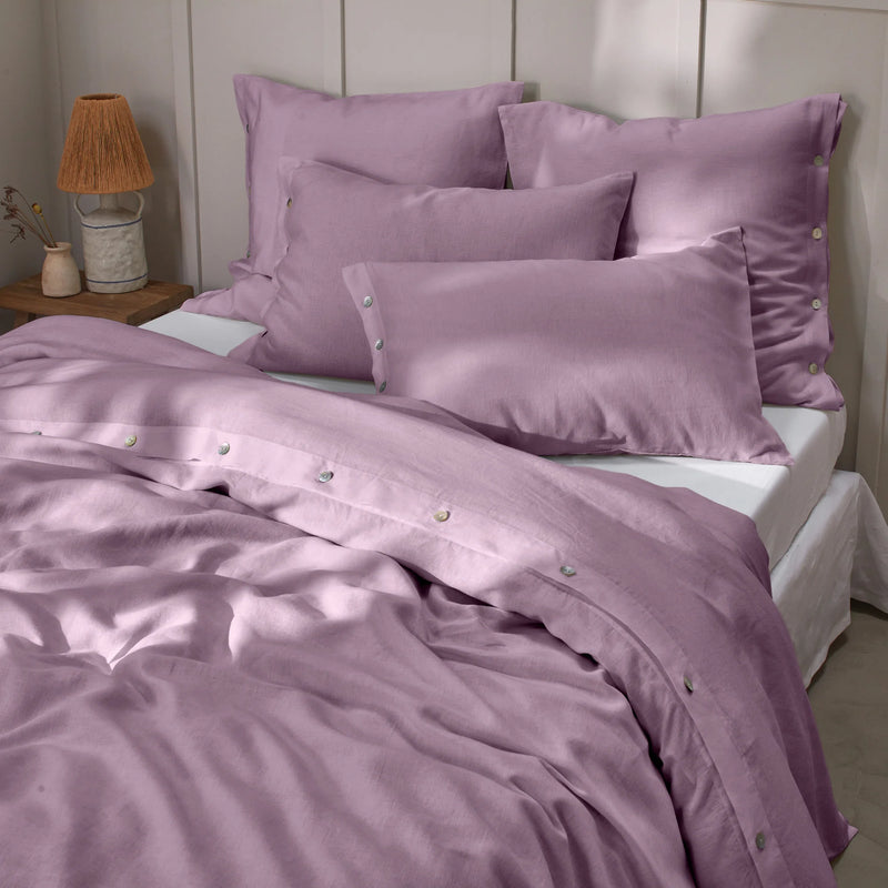 Shell Buttoned Soft Linen Duvet Cover Lilac