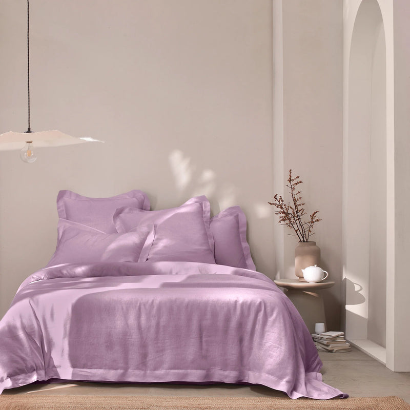 Hemstitch border linen duvet cover lilac