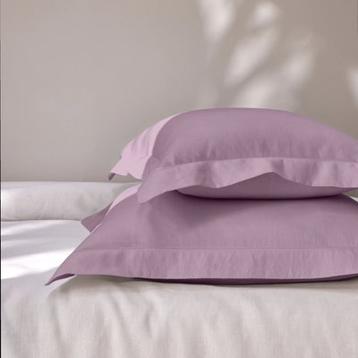 Hemstitch border lilac linen pillowcase